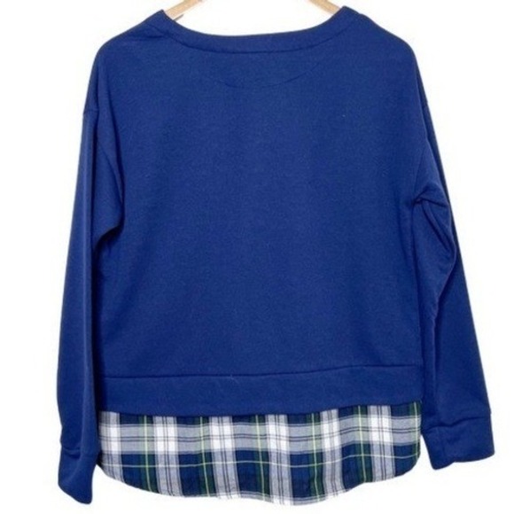 IZOD Womens Peacoat Blue Plaid NWT Layered Look Side Tie Sweatshirt Size M - Picture 4 of 8